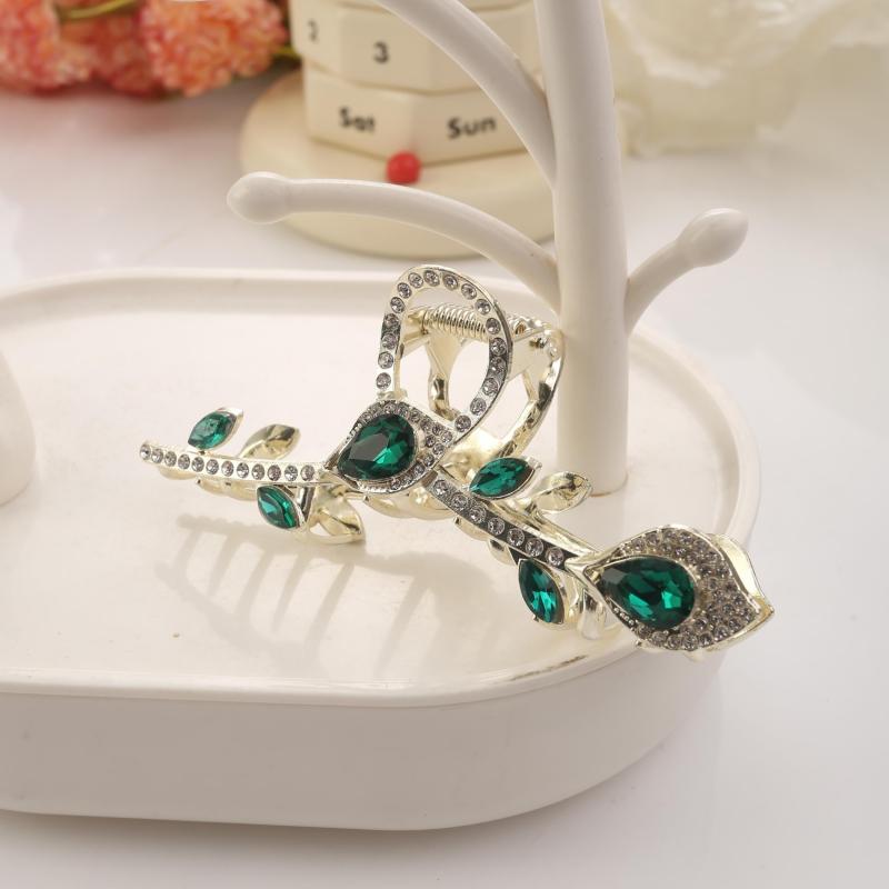 Crystal Leaf Hair Claw Clip Rhinestone Hair Claw Nonslip Ponytail Holder