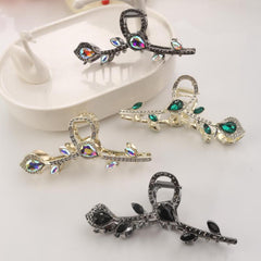 Crystal Leaf Hair Claw Clip Rhinestone Hair Claw Nonslip Ponytail Holder