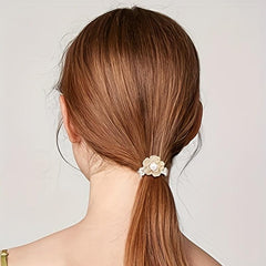 Camellia Flower Hair Rope with Faux Pearl Beads