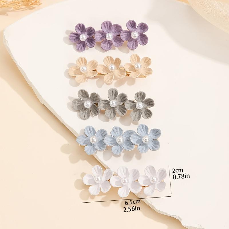 5pcs Pearl Flower Hairclip Barrette Hairpin Snap Clip Party Prom