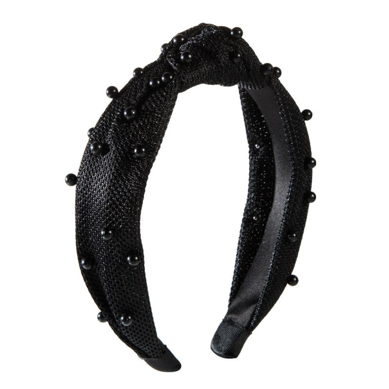 Velvet Bow Hairband Faux Pearl Wide Edge Hair Hoop for Girls