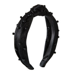 Velvet Bow Hairband Faux Pearl Wide Edge Hair Hoop for Girls