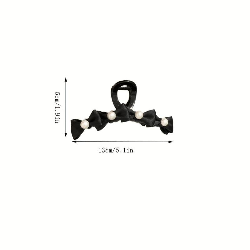 Sweet Bow Faux Pearl Hair Claw for Women Girls