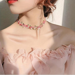 2pcs Floral Choker Necklace Clavicle Chain for Women