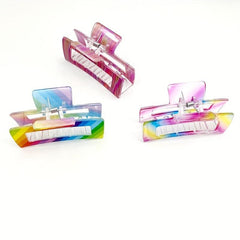 3pcs Rainbow Hair Claw Nonslip Ponytail Holder Shark Claw