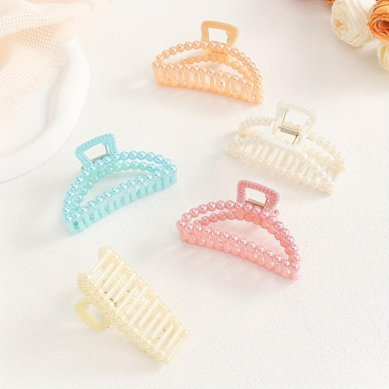 5pcs Beaded Hair Claw Clip Jelly Nonslip Ponytail Holder Shark Claw