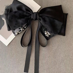 Pearl Bow Hair Clip with Long Ribbon