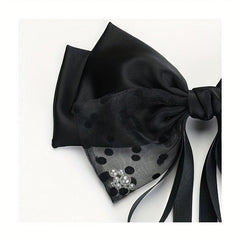 Pearl Bow Hair Clip with Long Ribbon
