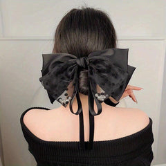 Pearl Bow Hair Clip with Long Ribbon