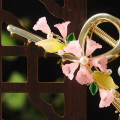 Pink Lily Of The Valley Tassel Hair Clip Retro Colorful Flowers Leaves Pearl