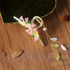 Pink Lily Of The Valley Tassel Hair Clip Retro Colorful Flowers Leaves Pearl