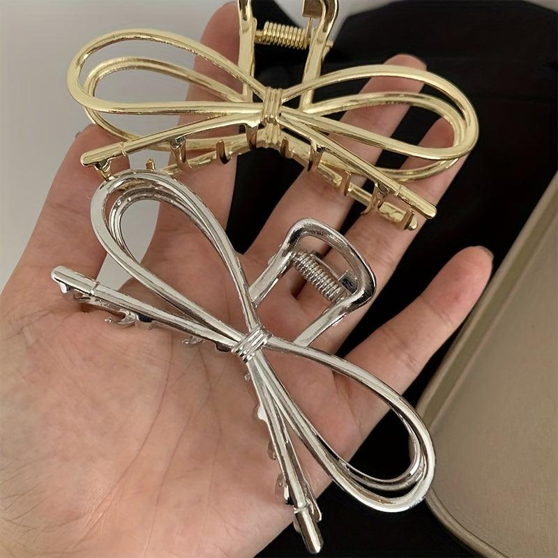 Alloy Ribbon Bow Hair Claw Metal Hair Claw Style Nonslip Ponytail Holder