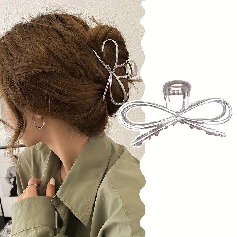 Alloy Ribbon Bow Hair Claw Metal Hair Claw Style Nonslip Ponytail Holder