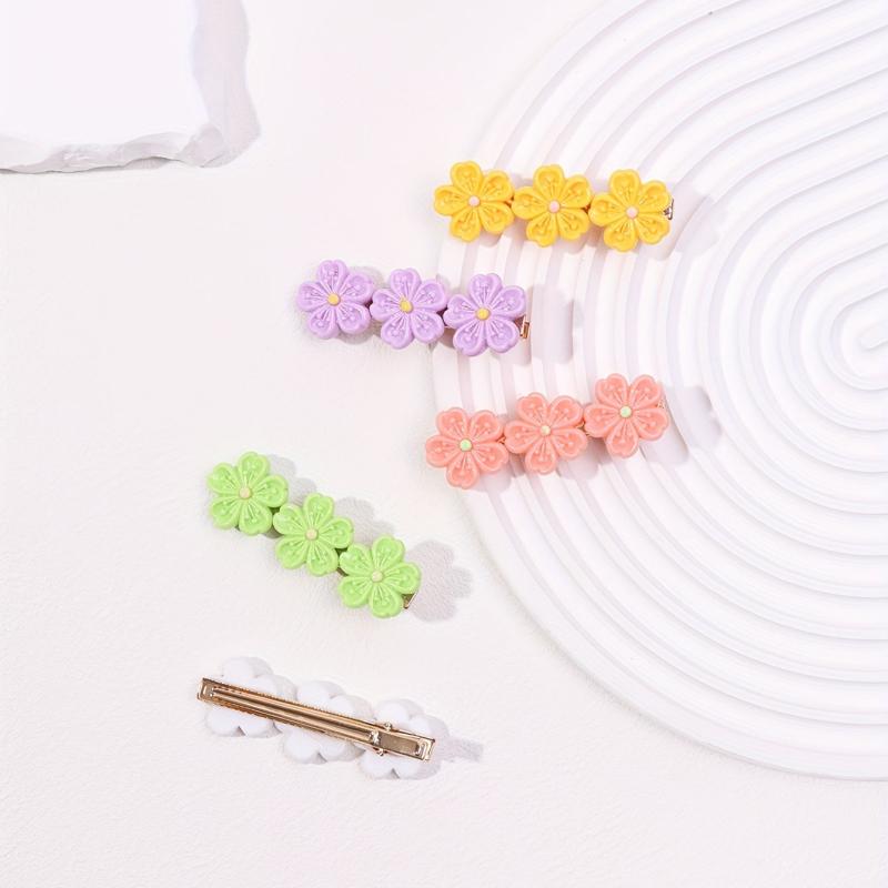 5pcs Candy Flower Hair Clip Duck Billed Clip For Hair Bang Braids