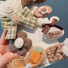8pcs Baby Girls Hair Clip Cartoon Bow Flower Plush Bear Duck Billed Clip
