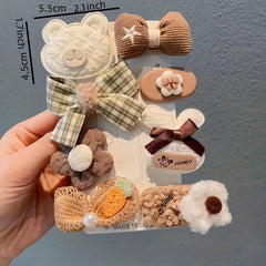 8pcs Baby Girls Hair Clip Cartoon Bow Flower Plush Bear Duck Billed Clip
