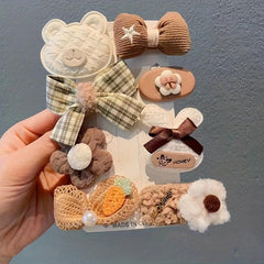 8pcs Baby Girls Hair Clip Cartoon Bow Flower Plush Bear Duck Billed Clip
