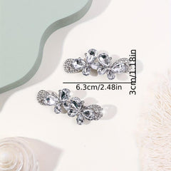 2pcs Rhinestone Butterfly Hair Clip, Glitter Duck Billed Alloy Clip