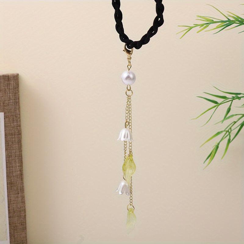 Chinese Hair Tie Bell Orchid Tassel Faux Pearl Petal Hair Rope