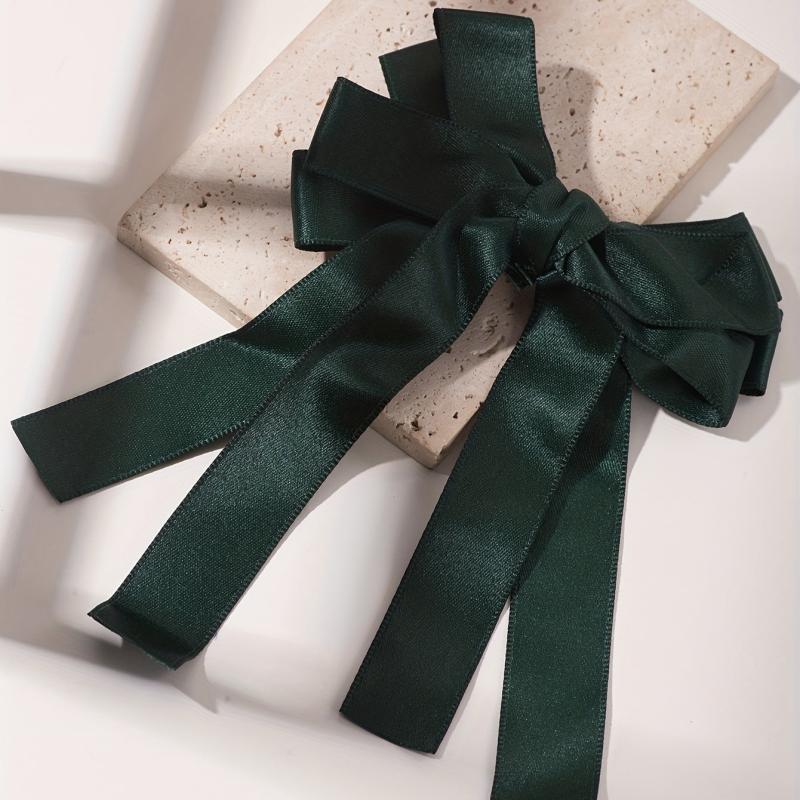 Green Tassel Bow Hair Clip Back Hair Tie For Ponytail Bun