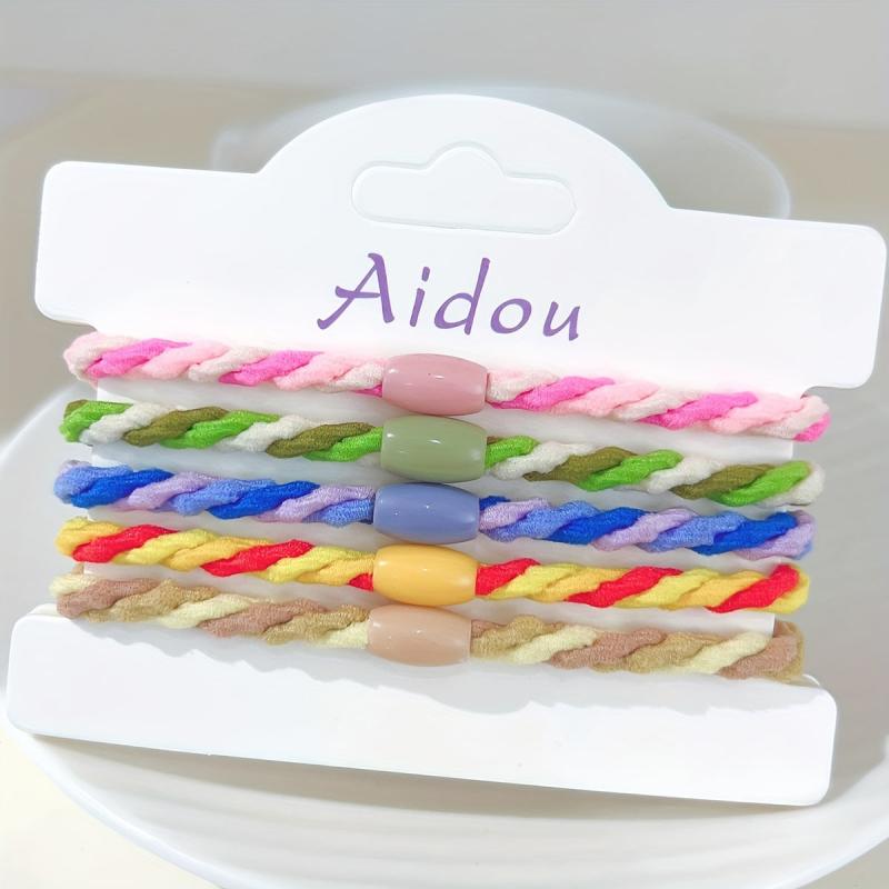 5pcs Rainbow Hair Tie Bracelet Braided Hair Rope Ponytail Holder Women Girls