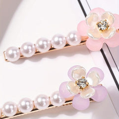 Faux Pearl Flower Hair Clip Non Slip Side Hair Accessories