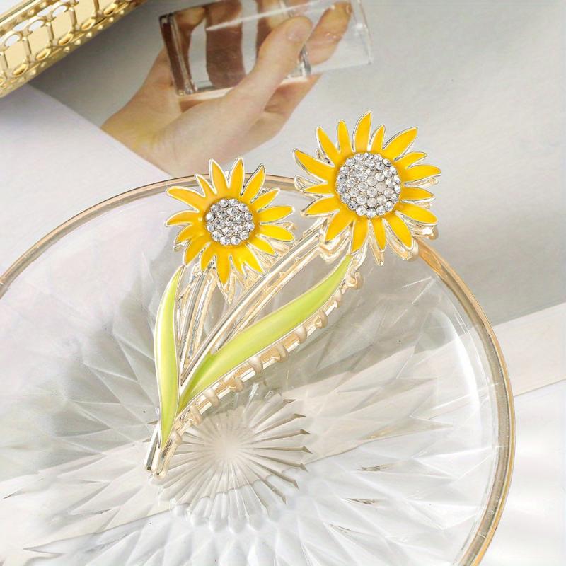 Sun Flower Rhinestone Hair Claw Back Head Clip Sense Shark Claw Flower Headwear