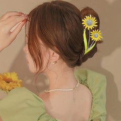 Sun Flower Rhinestone Hair Claw Back Head Clip Sense Shark Claw Flower Headwear