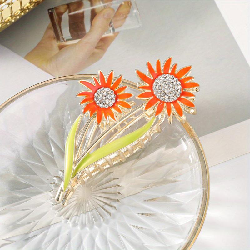 Sun Flower Rhinestone Hair Claw Back Head Clip Sense Shark Claw Flower Headwear
