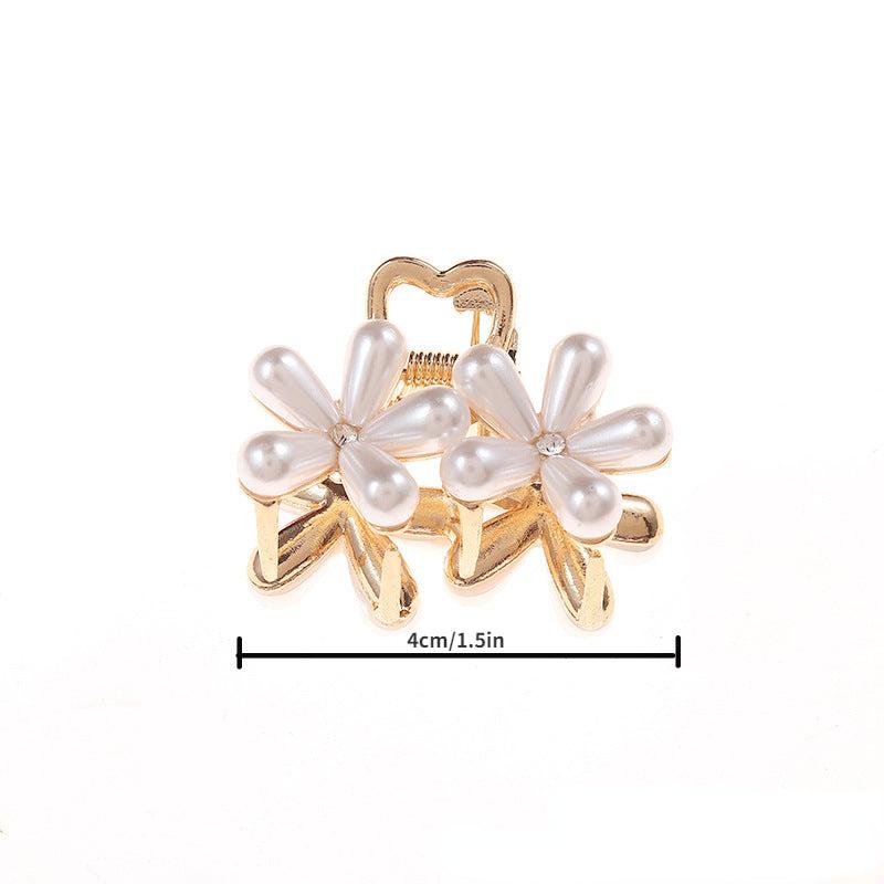 Faux Pearl Flower Small Hair Claw Alloy Hair Claw For Side Hair Bang Braids