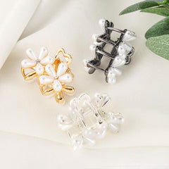 Faux Pearl Flower Small Hair Claw Alloy Hair Claw For Side Hair Bang Braids