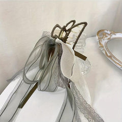 Long Ribbon Bow Hair Claw Lace Bowknot Hair Claw Nonslip Ponytail Holder