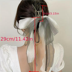 Long Ribbon Bow Hair Claw Lace Bowknot Hair Claw Nonslip Ponytail Holder