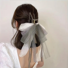 Long Ribbon Bow Hair Claw Lace Bowknot Hair Claw Nonslip Ponytail Holder