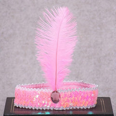 Faux Feather Fascinator Headband Flapper Sequin Headdress Costume Head Band