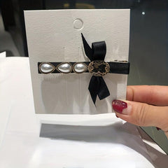 Faux Pearl Hair Clip Organza Bow Clip for Side Hair Bang