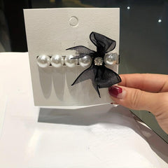 Faux Pearl Hair Clip Organza Bow Clip for Side Hair Bang