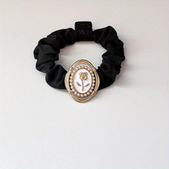 Rose Pattern Faux Pearl Decor Hair Tie Elastic Scrunchie