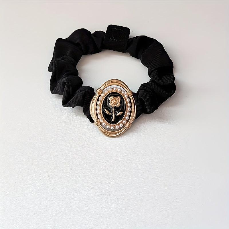 Rose Pattern Faux Pearl Decor Hair Tie Elastic Scrunchie