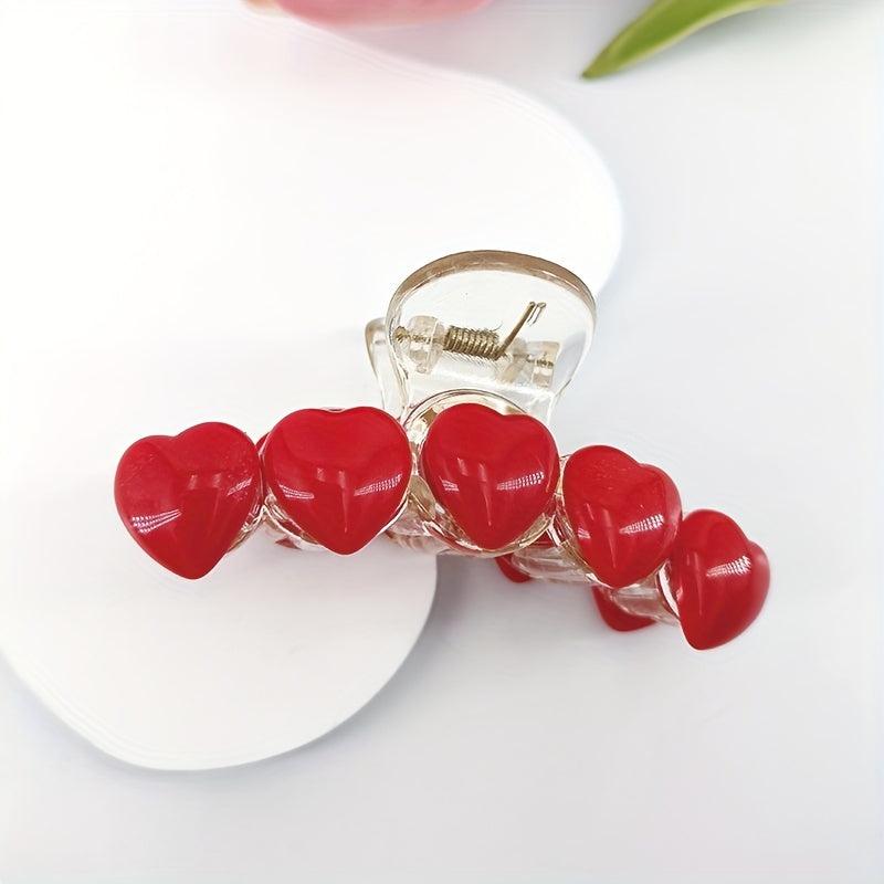 Red Heart Decor Hair Claw Nonslip Ponytail Holder