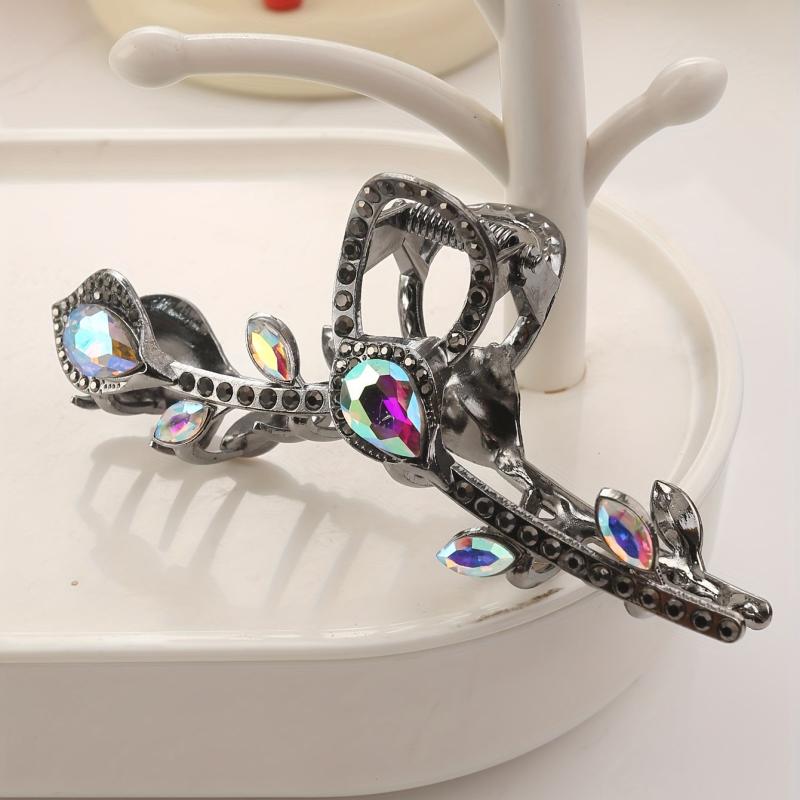 Vintage Rhinestone Hair Claw Glitter Hair Claw Nonslip Ponytail Holder