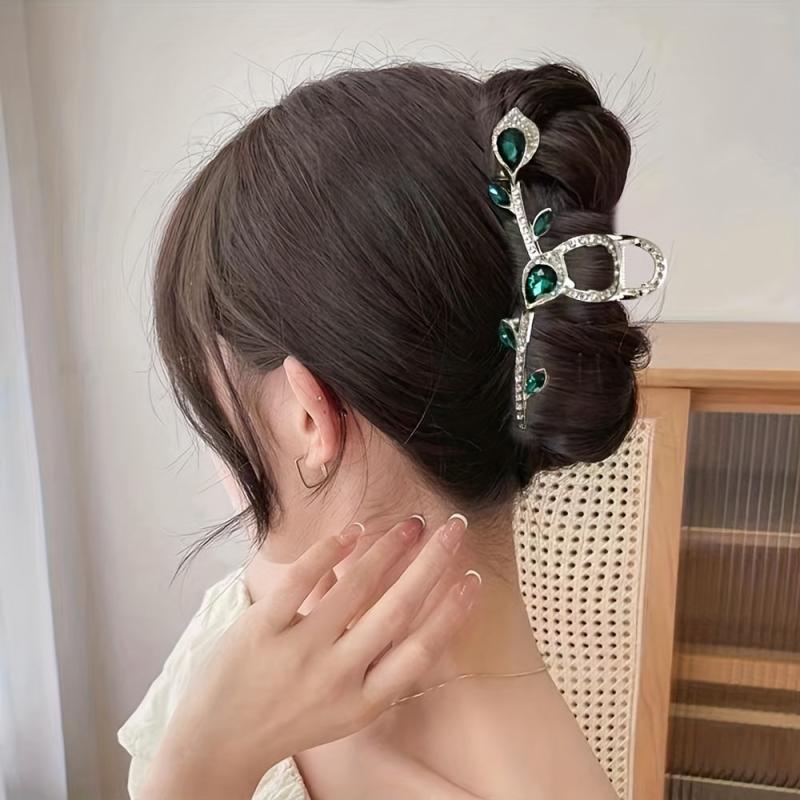 Vintage Rhinestone Hair Claw Glitter Hair Claw Nonslip Ponytail Holder