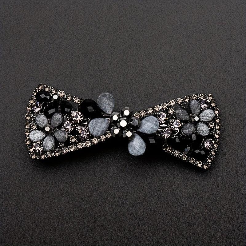 Vintage Rhinestone Flower Side Clip French Barrette Hair Accessories