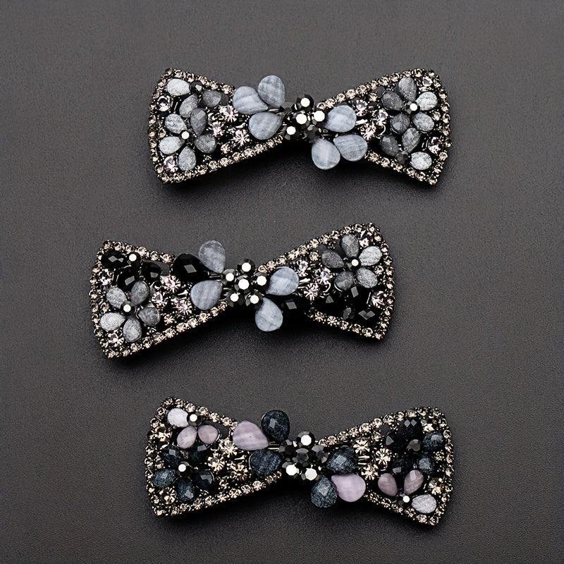 Vintage Rhinestone Flower Side Clip French Barrette Hair Accessories
