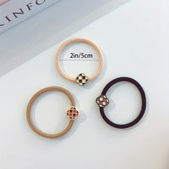 5pcs Checkered Camellia Beaded Hair Tie Elastic Ponytail Holder
