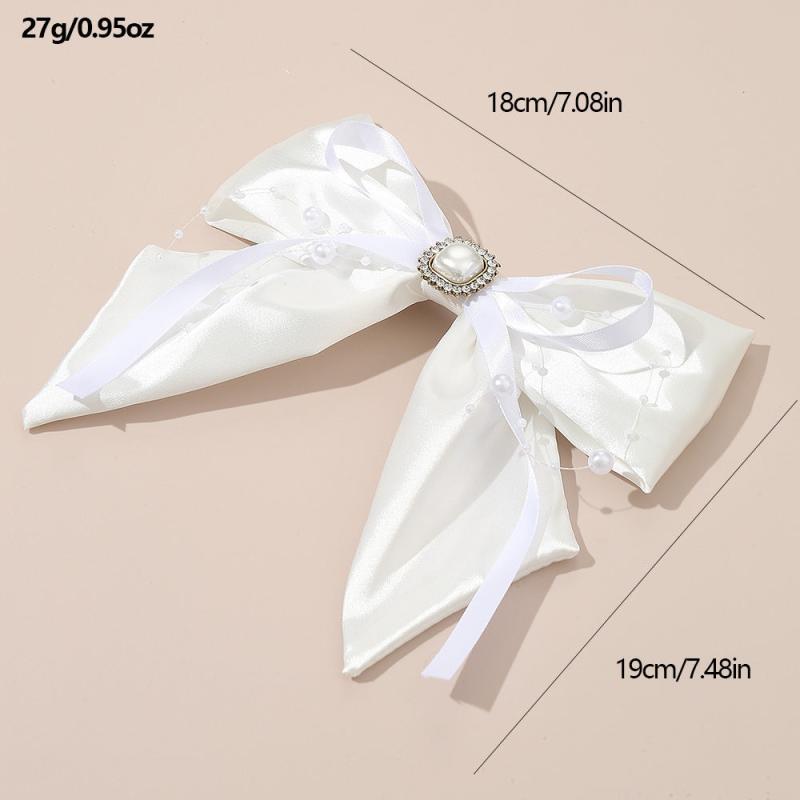 Large Bow Barrette Faux Pearl Tassel Hair Clip for Women Girls