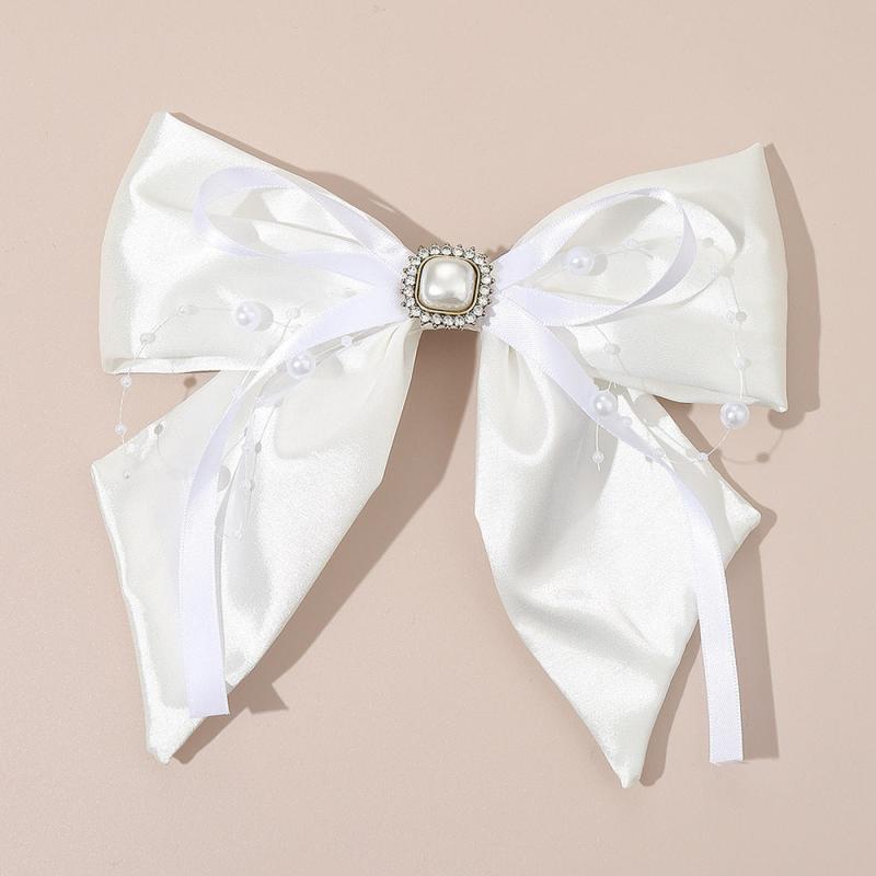 Large Bow Barrette Faux Pearl Tassel Hair Clip for Women Girls