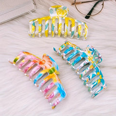 3pcs Colorful Hair Claw Clip Flower Printed Ponytail Holder Hair Accessories