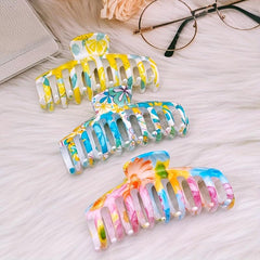 3pcs Colorful Hair Claw Clip Flower Printed Ponytail Holder Hair Accessories