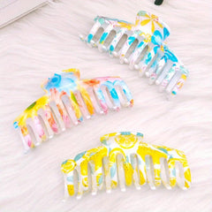 3pcs Colorful Hair Claw Clip Flower Printed Ponytail Holder Hair Accessories